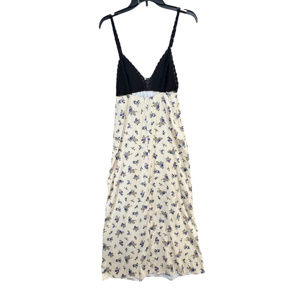 Zara Crochet Satin Maxi Slip Dress Black Cream Lavender Floral Boho Festival‎ S - Picture 7 of 14